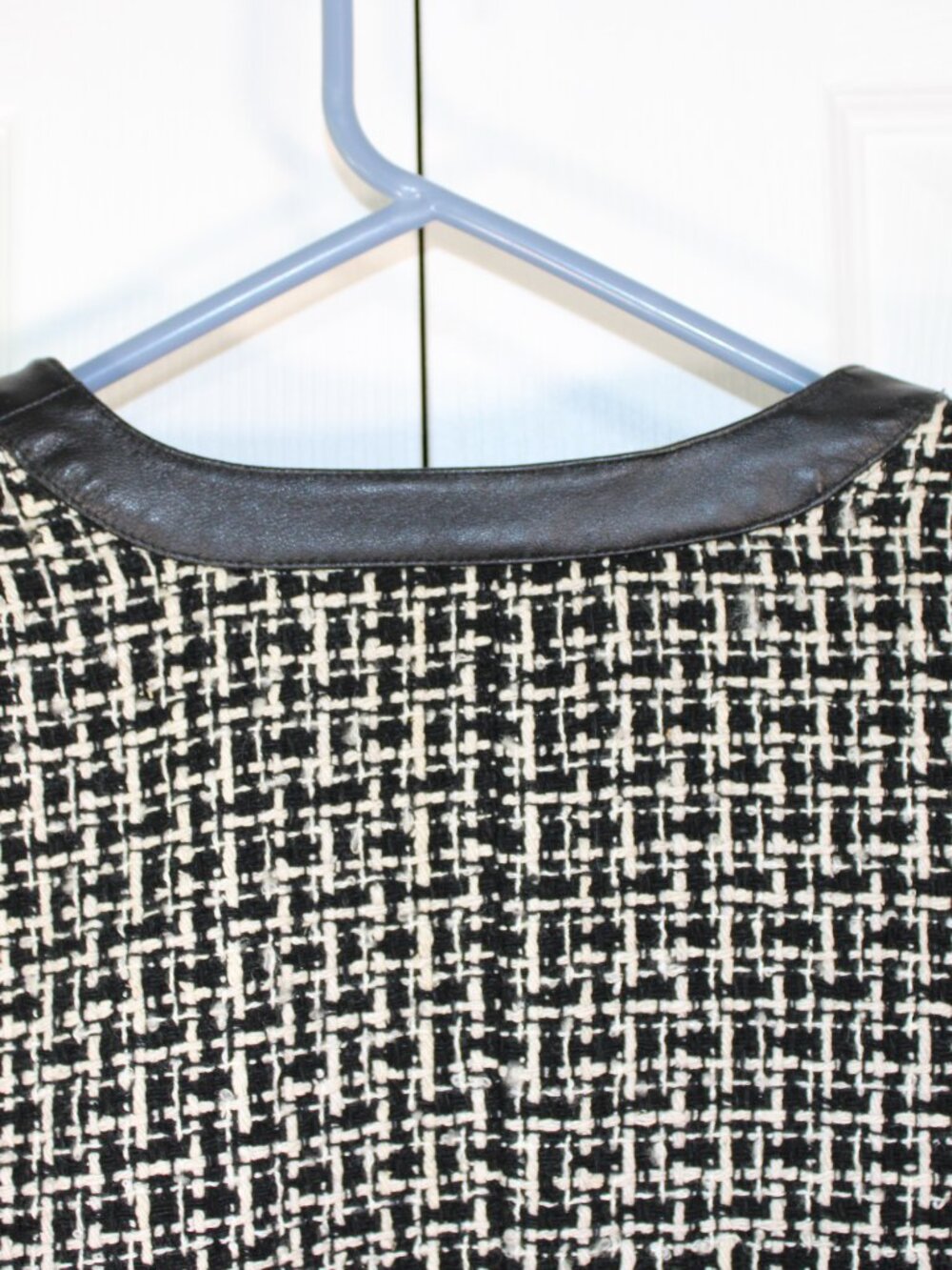 Pendleton 100% Silk Black and White Textured Tweed Jacket w/Leather Trim Blazer - Picture 11 of 16